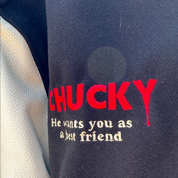 Chucky Shoe Palace Good Guys Black & Cream Synthetic Leather Varsity Jacket XL - Picture 4 of 10